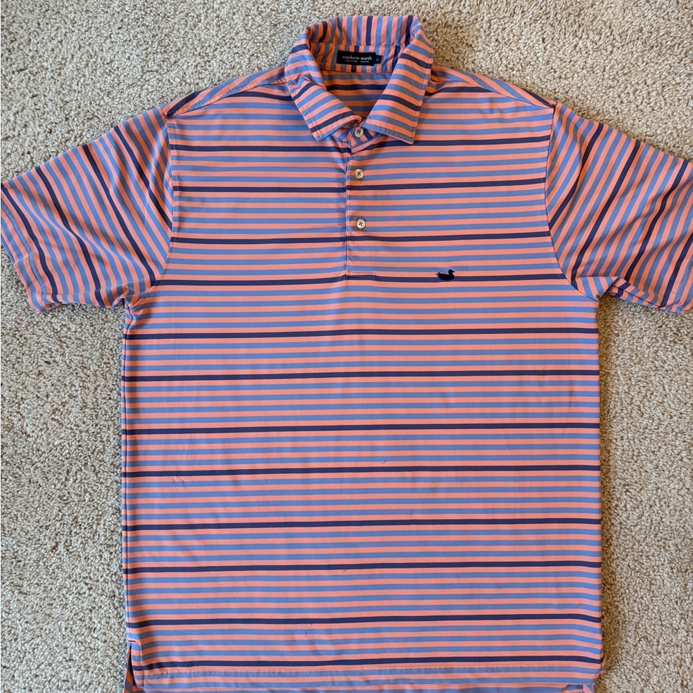 Southern Marsh Men's Striped Polo Shirt - Orange and Blue